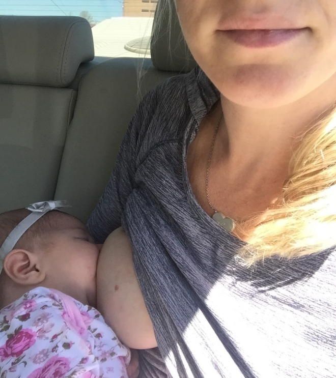 Breastfeeding in the back seat of the car because #momlife.